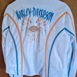 Harley-Davidson Women's White Riding Jacket with Orange & Blue Accents